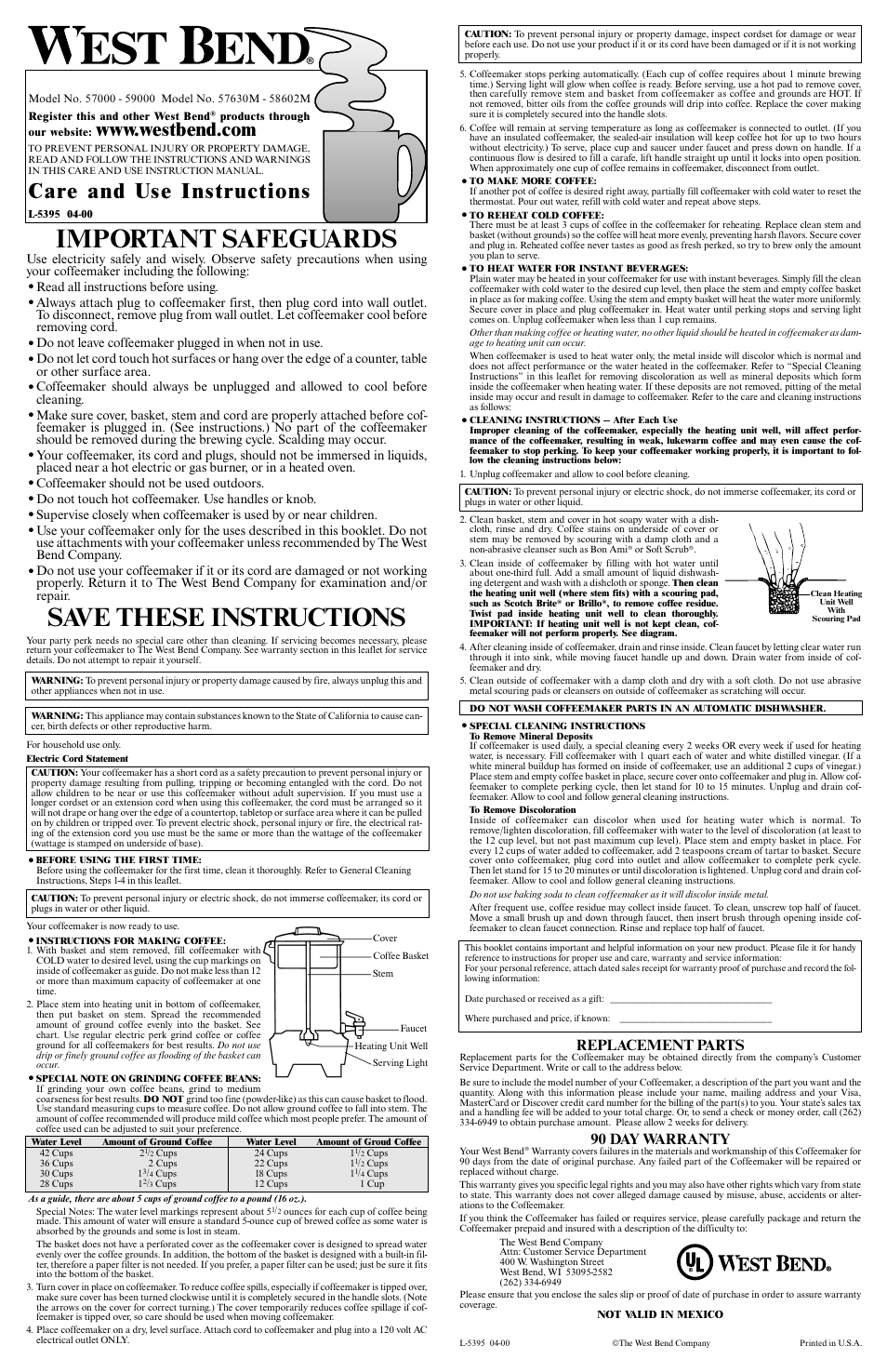 West Bend 57000 User Manual | 2 pages