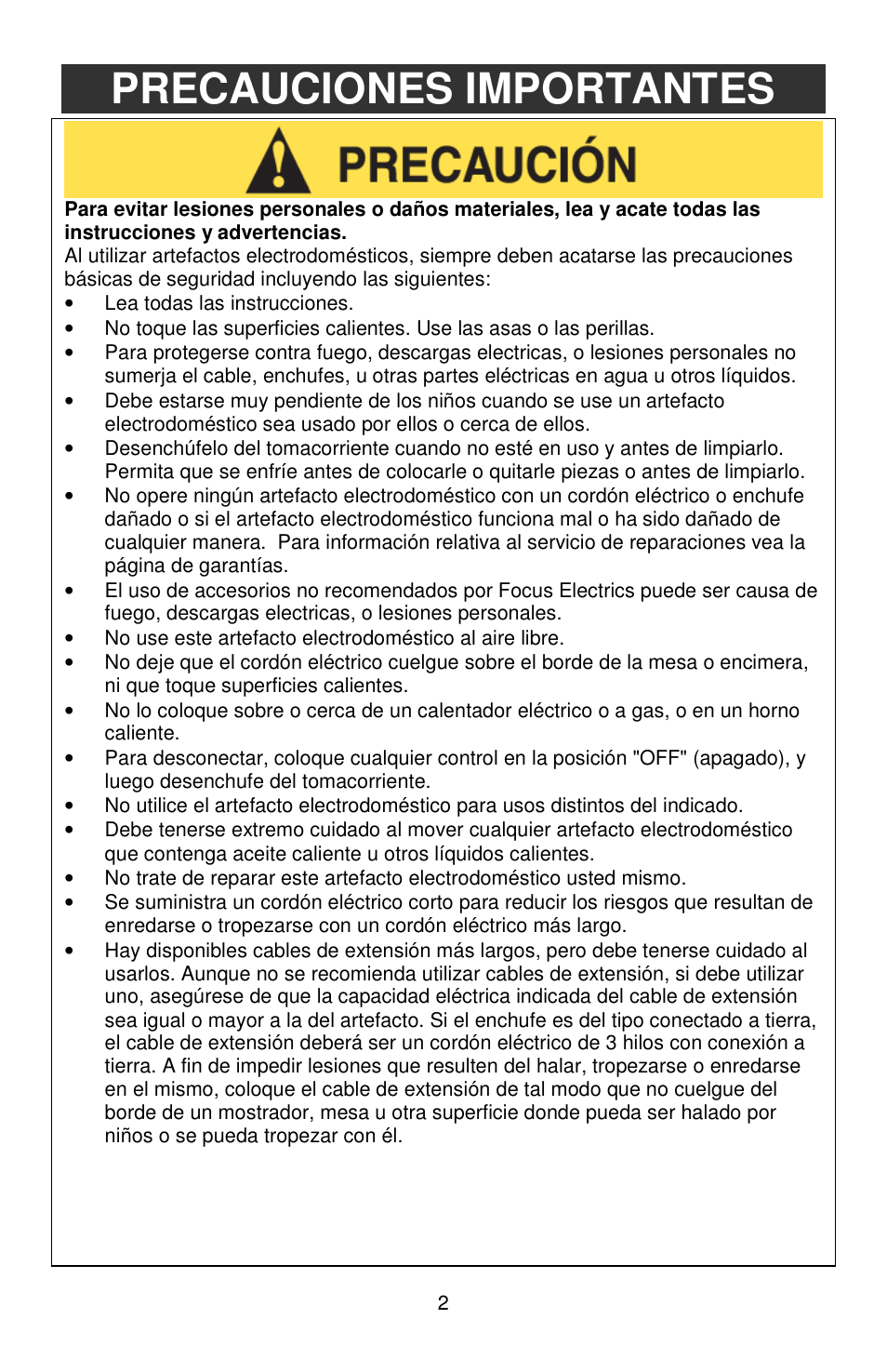 Precauciones importantes | West Bend L5808 User Manual | Page 17 / 24