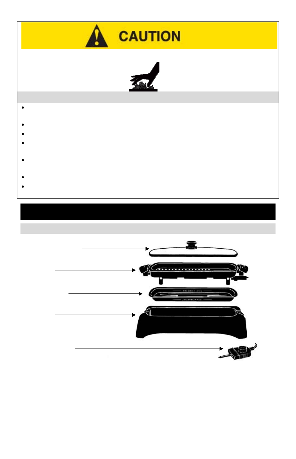 Heat precautions, Assembling and using electric indoor grill, Glass cover | Grill, Drip pan, Base, Save these instructions | West Bend 6111 User Manual | Page 4 / 32