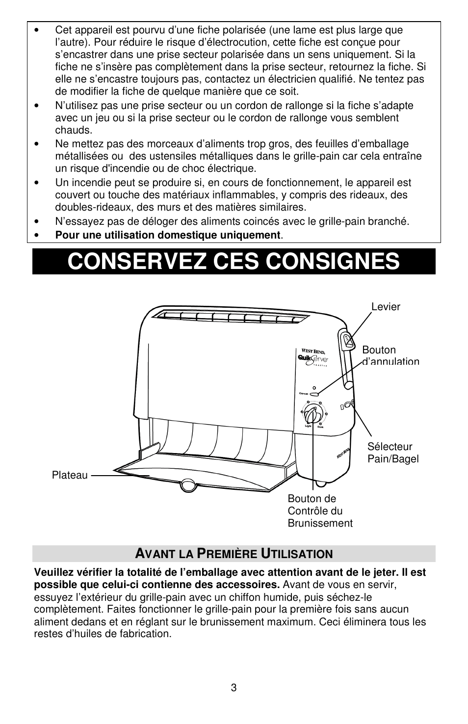 Conservez ces consignes | West Bend 643-050 User Manual | Page 10 / 20