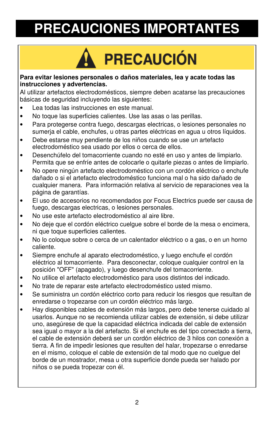 Precauciones importantes | West Bend 643-050 User Manual | Page 15 / 20