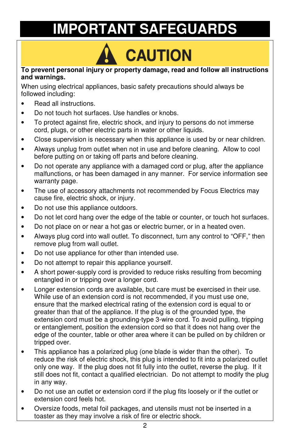 Important safeguards | West Bend 643-050 User Manual | Page 2 / 20