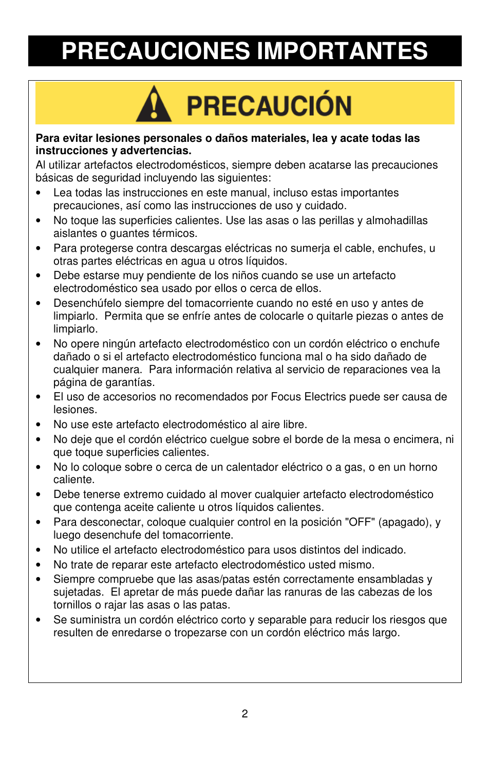 Precauciones importantes | West Bend 76225 User Manual | Page 18 / 24