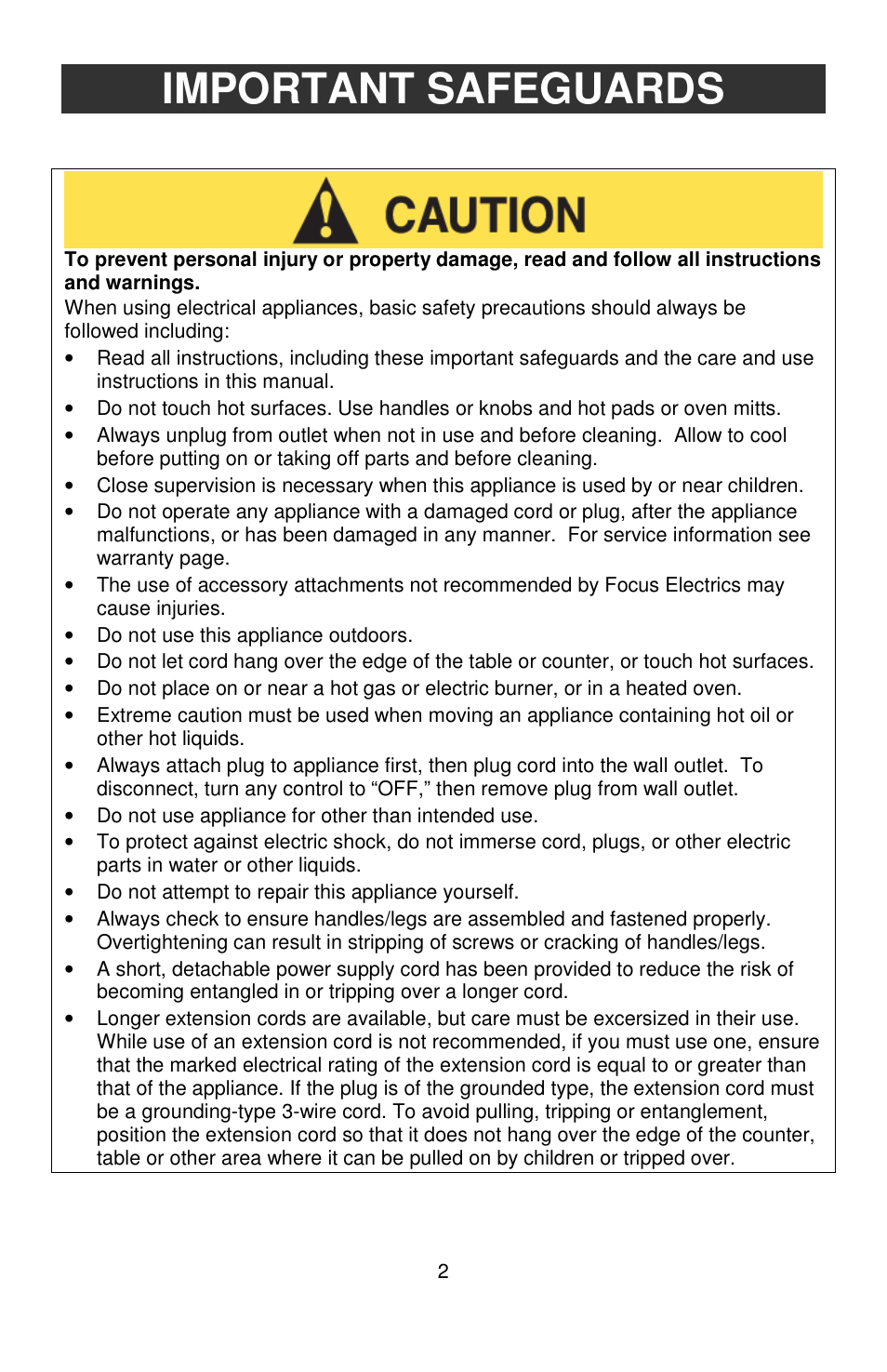 Important safeguards | West Bend 76225 User Manual | Page 2 / 24
