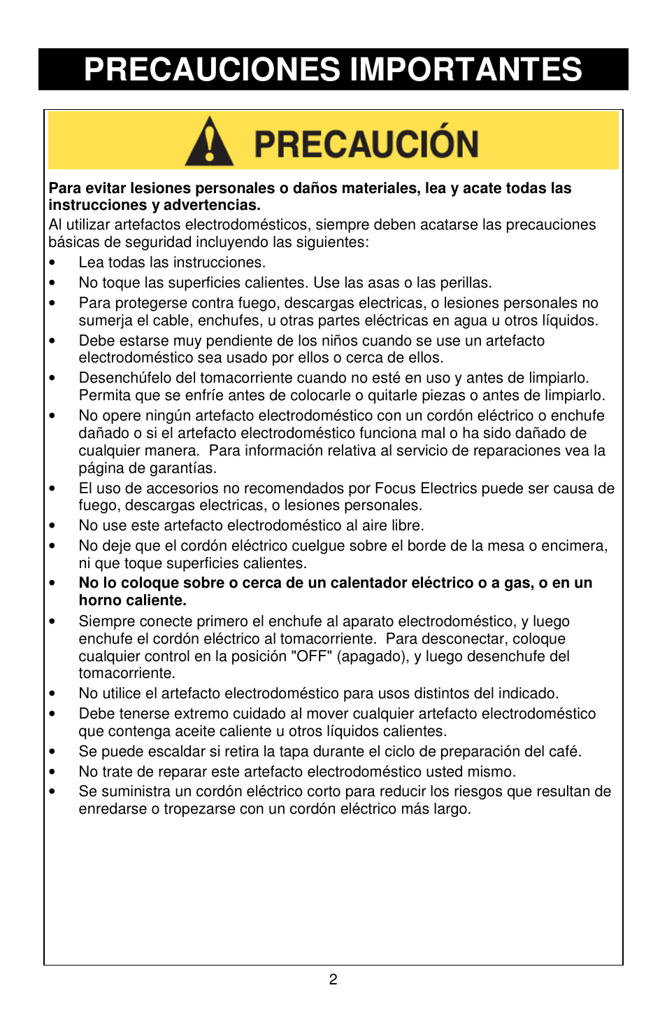 Precauciones importantes | West Bend L5806 User Manual | Page 15 / 20