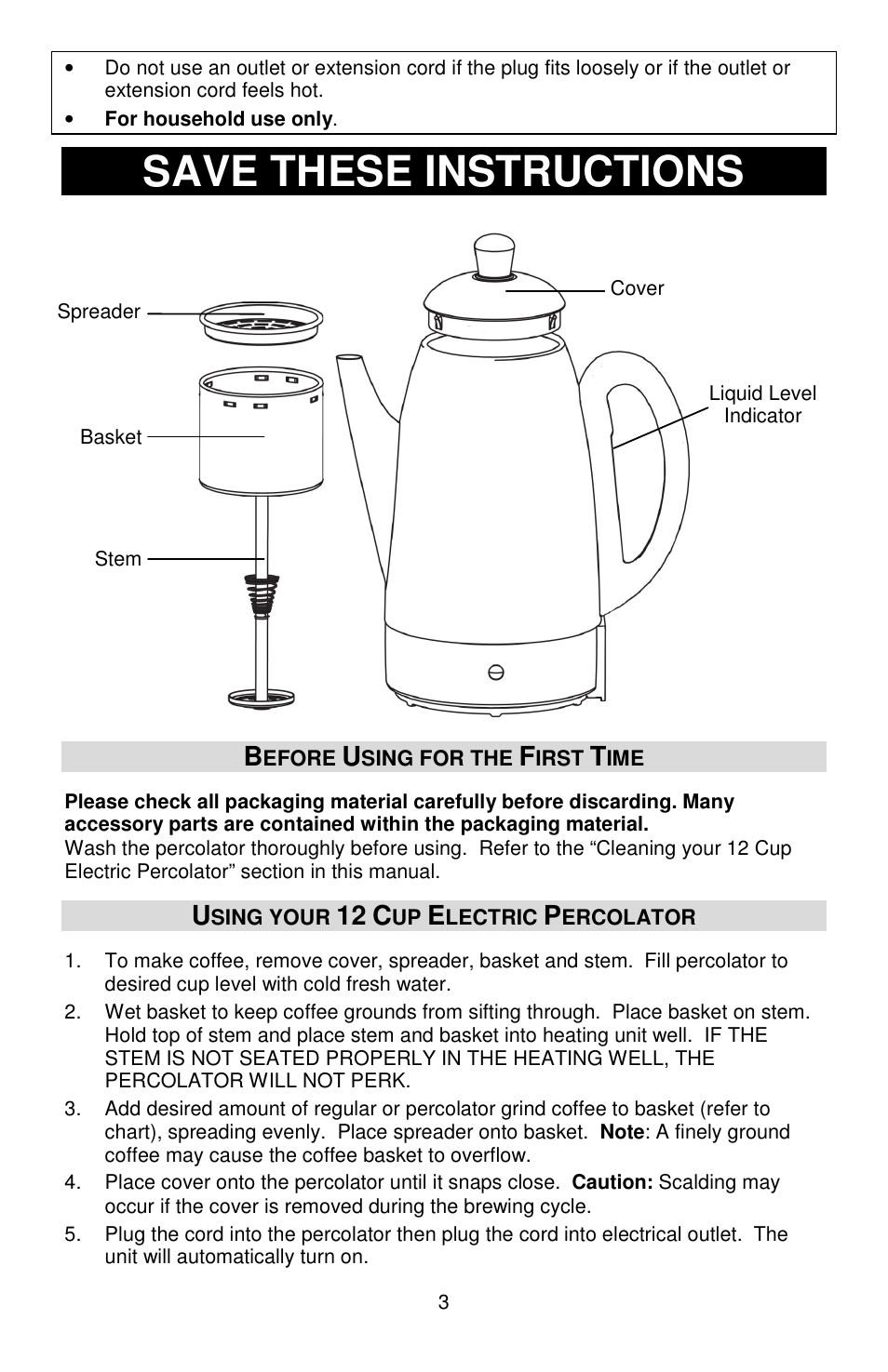Save these instructions | West Bend L5806 User Manual | Page 3 / 20