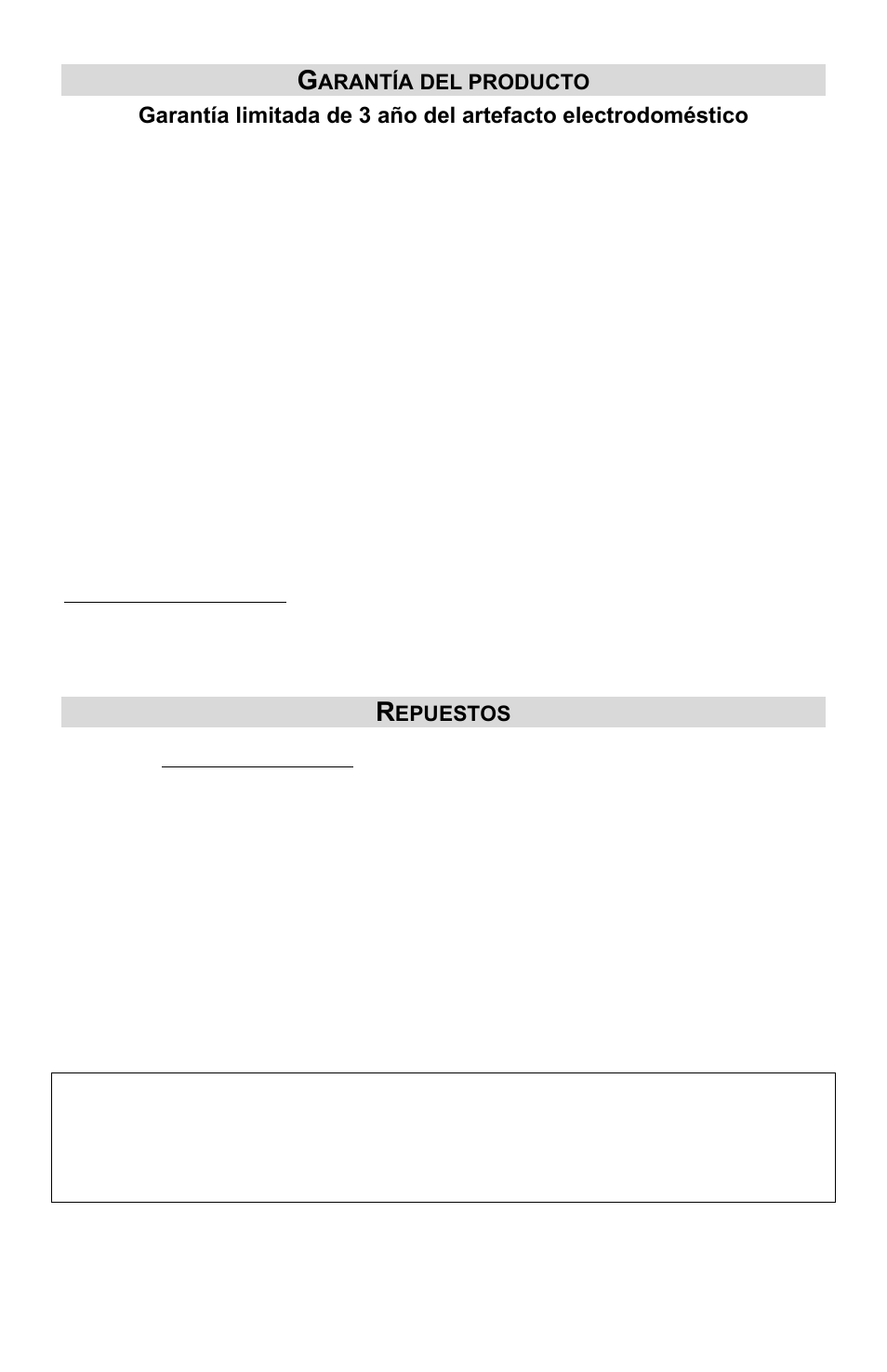 Garantía del producto, Repuestos, Arantía del producto | Epuestos | West Bend Chefscape PBL1000 User Manual | Page 42 / 44