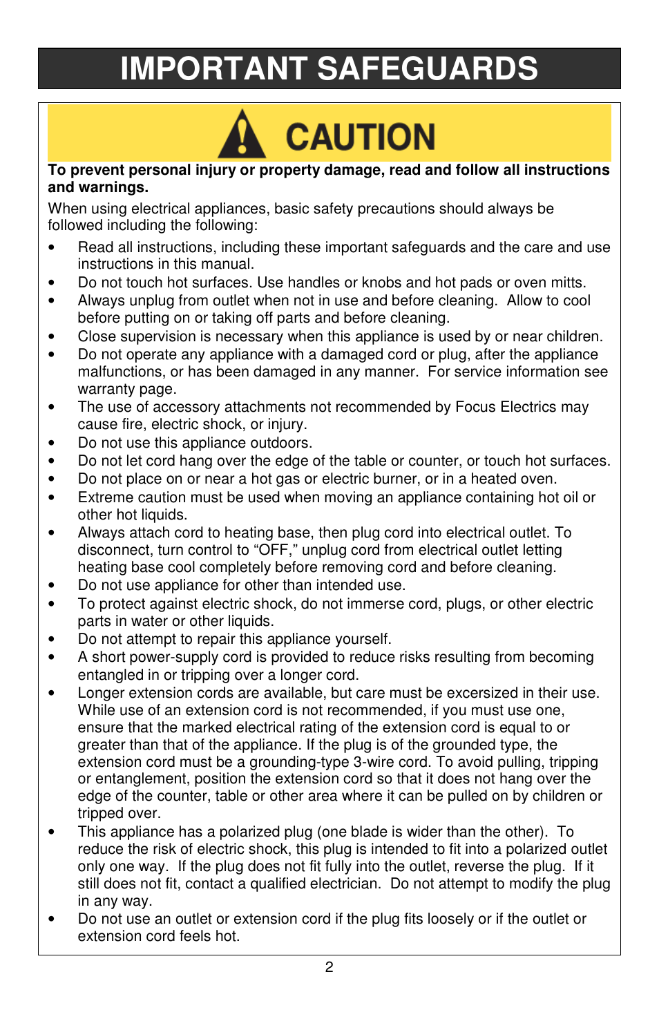 Important safeguards | West Bend cook's essentials L5803A User Manual | Page 2 / 12