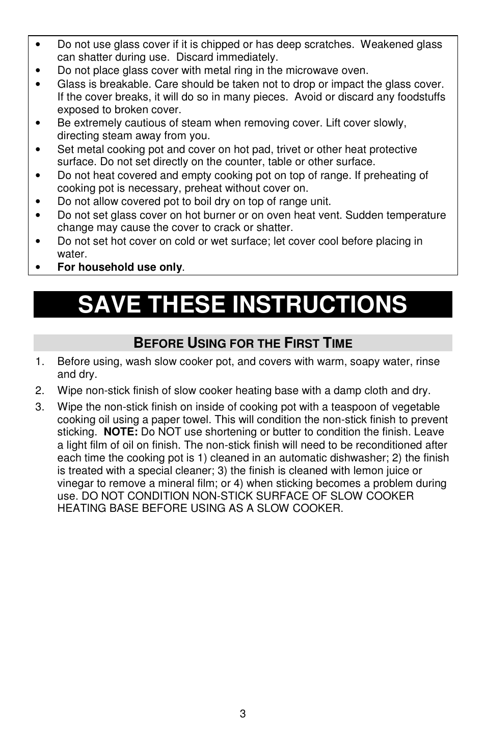 Save these instructions | West Bend cook's essentials L5803A User Manual | Page 3 / 12