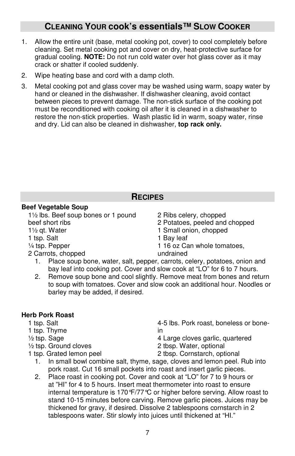 Cook’s essentials | West Bend cook's essentials L5803A User Manual | Page 7 / 12