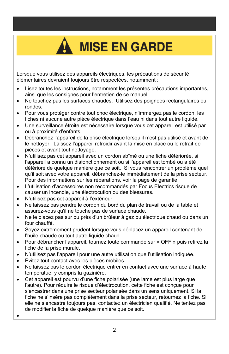Precautions importantes | West Bend L5689A User Manual | Page 22 / 60