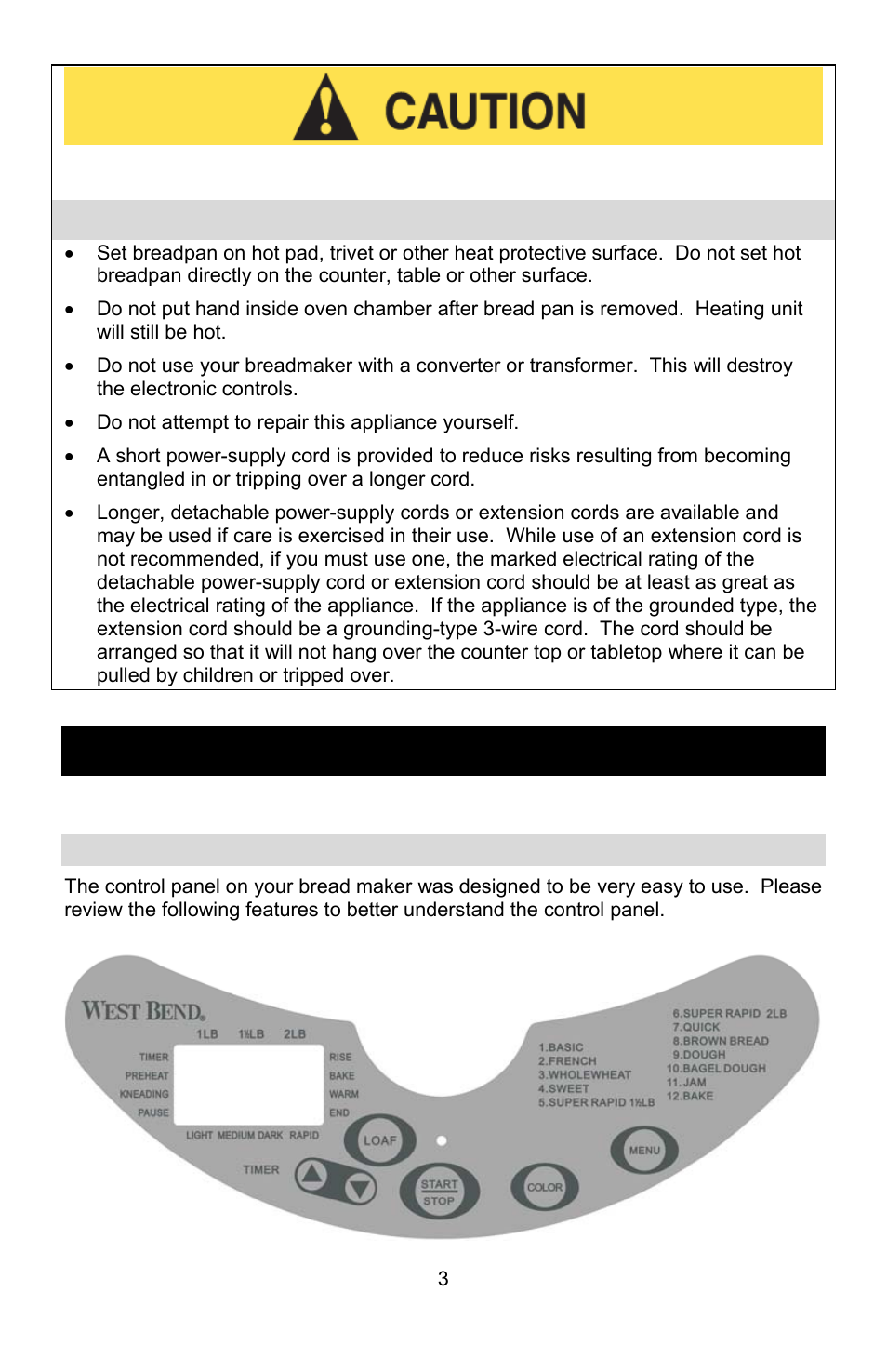 Operating precautions, Getting to know your breadmaker, Save these instructions | West Bend L5689A User Manual | Page 3 / 60