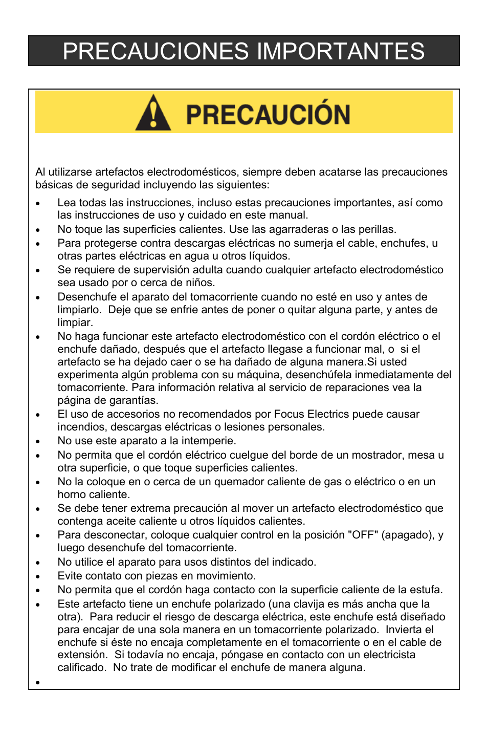 Precauciones importantes | West Bend L5689A User Manual | Page 42 / 60