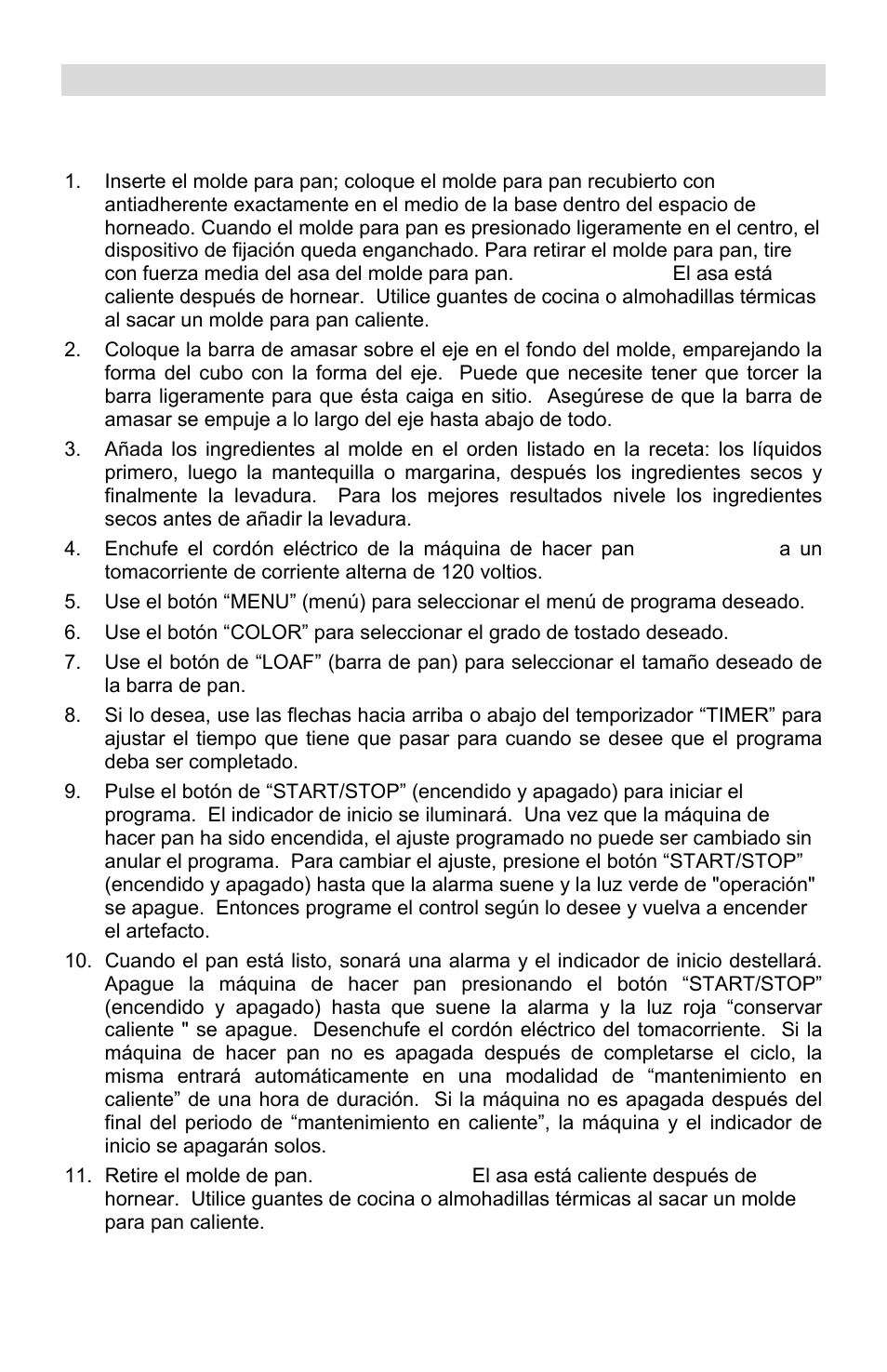 Pasos básicos para la preparación de pan | West Bend L5689A User Manual | Page 49 / 60