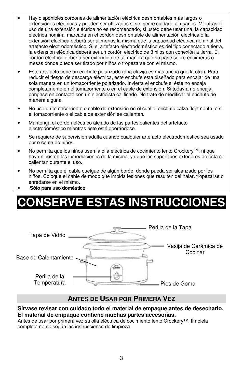 Conserve estas instrucciones | West Bend Crockery 84306 User Manual | Page 21 / 28