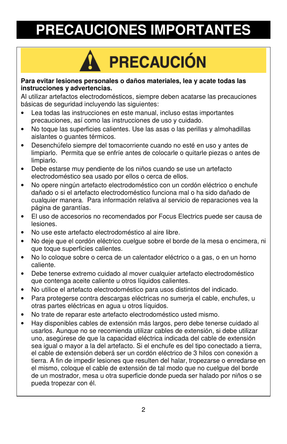 Precauciones importantes | West Bend L5789 User Manual | Page 26 / 36