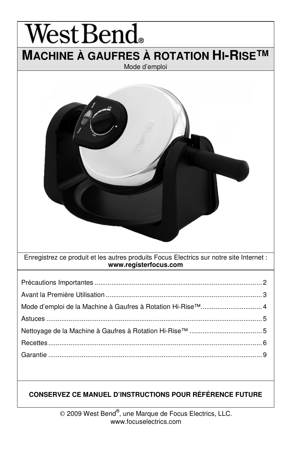 Achine à gaufres à rotation | West Bend HI-RISE 6200 User Manual | Page 10 / 28