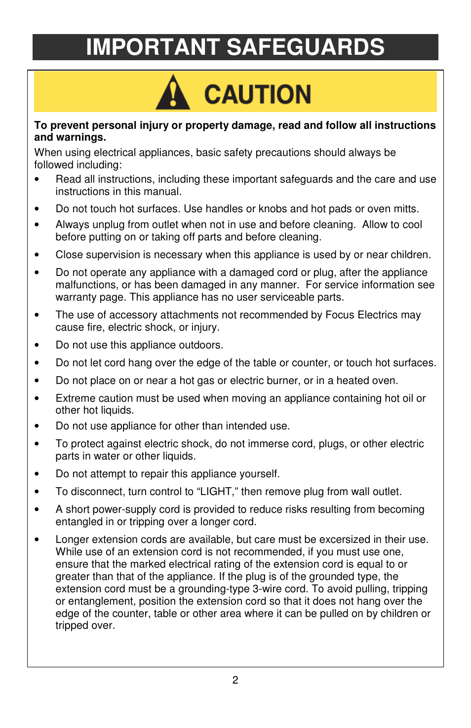 Important safeguards | West Bend HI-RISE 6200 User Manual | Page 2 / 28