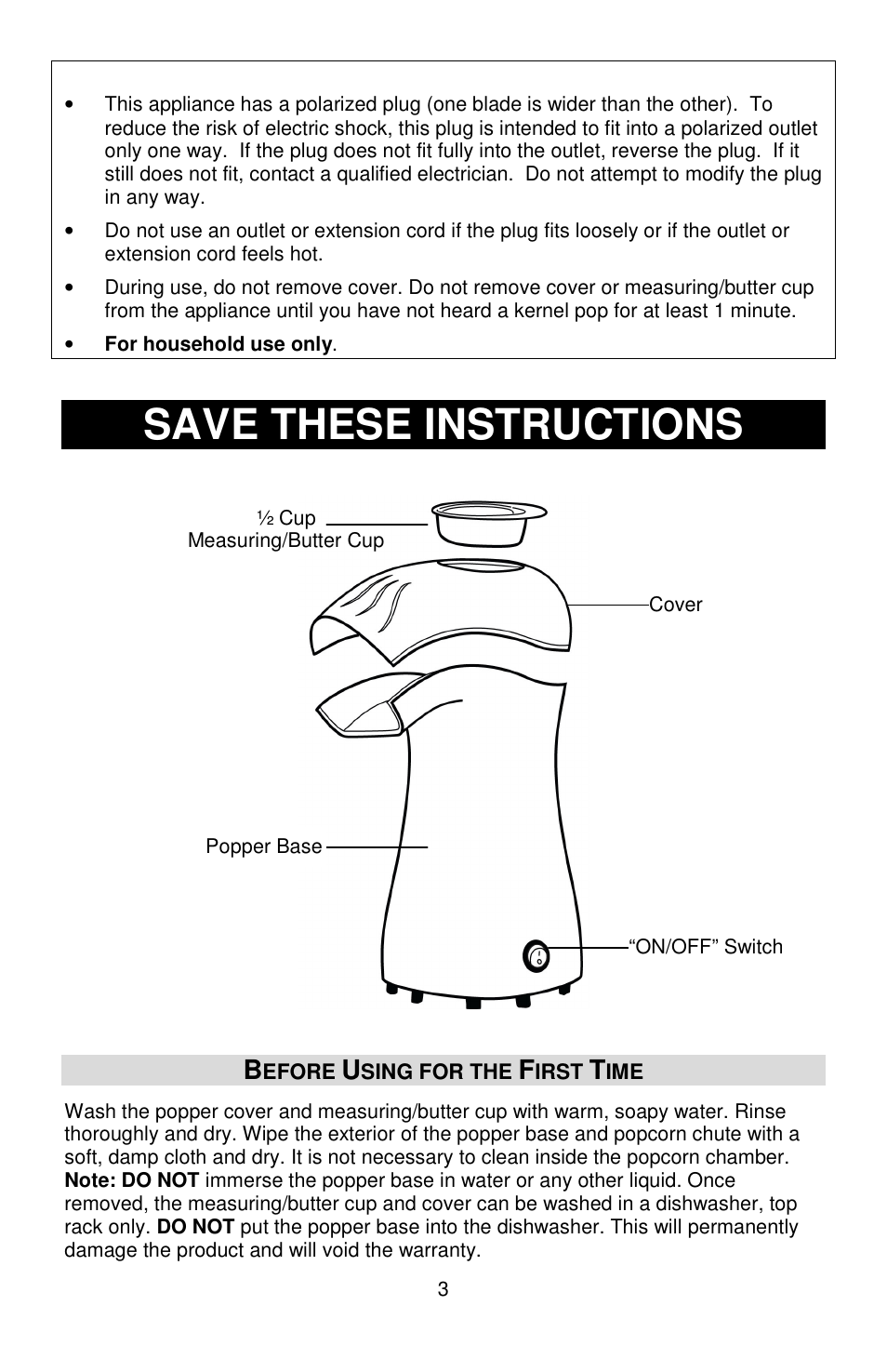 Save these instructions | West Bend Air Crazy L5792B User Manual | Page 3 / 20