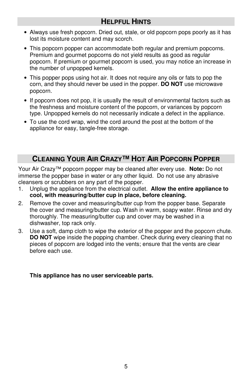 West Bend Air Crazy L5792B User Manual | Page 5 / 20