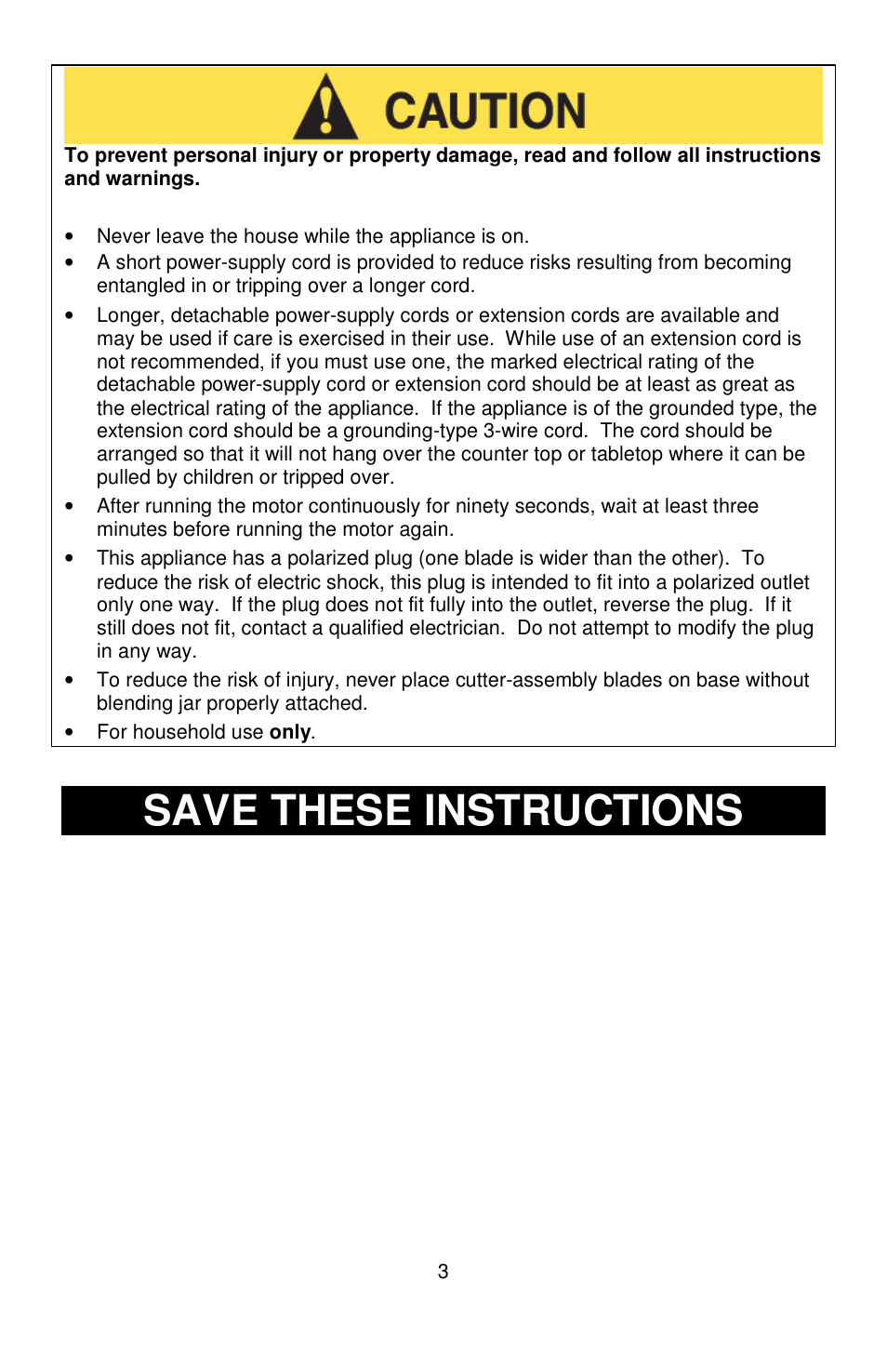 Save these instructions | West Bend Smoothie Signature II User Manual | Page 3 / 36