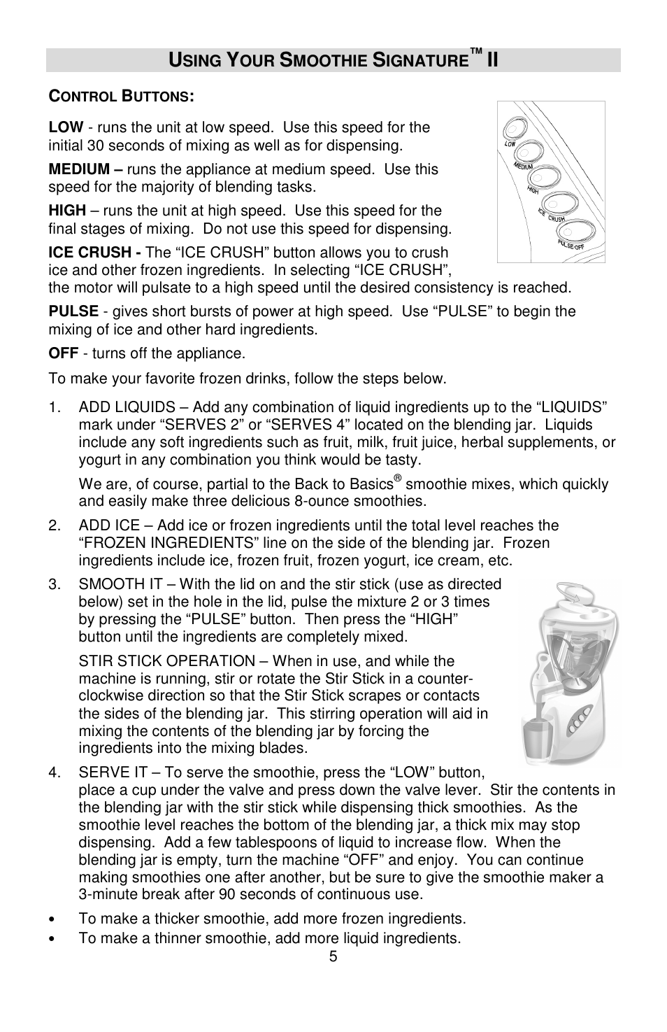 West Bend Smoothie Signature II User Manual | Page 5 / 36