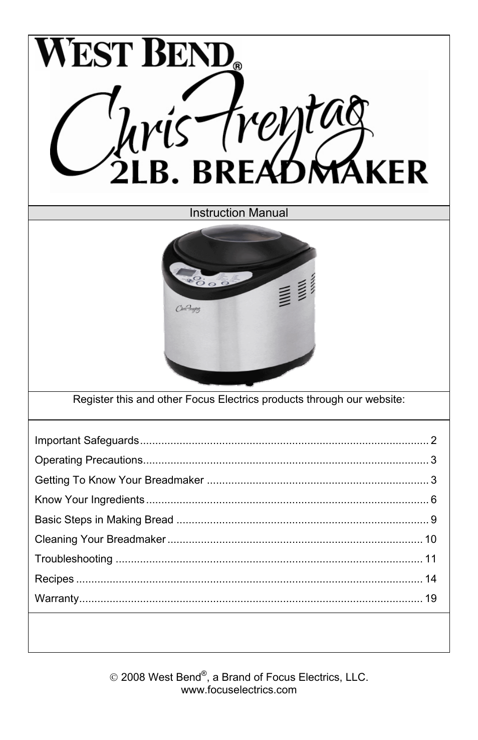 West Bend Chris Freytag 41200CF User Manual | 60 pages