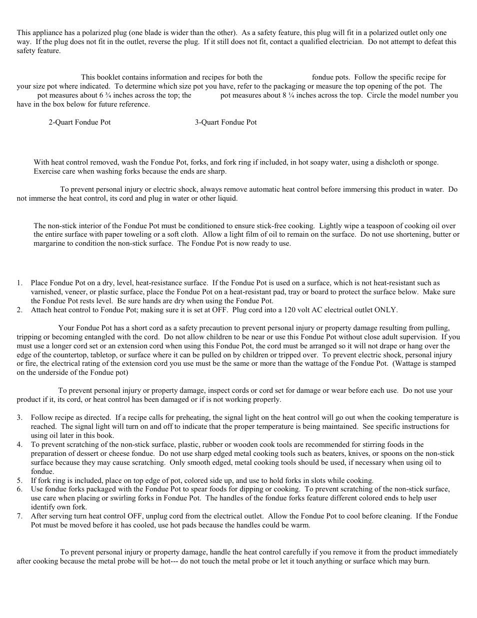 Instructions for use and care, Using fondue pot | West Bend 88999 User Manual | Page 2 / 8