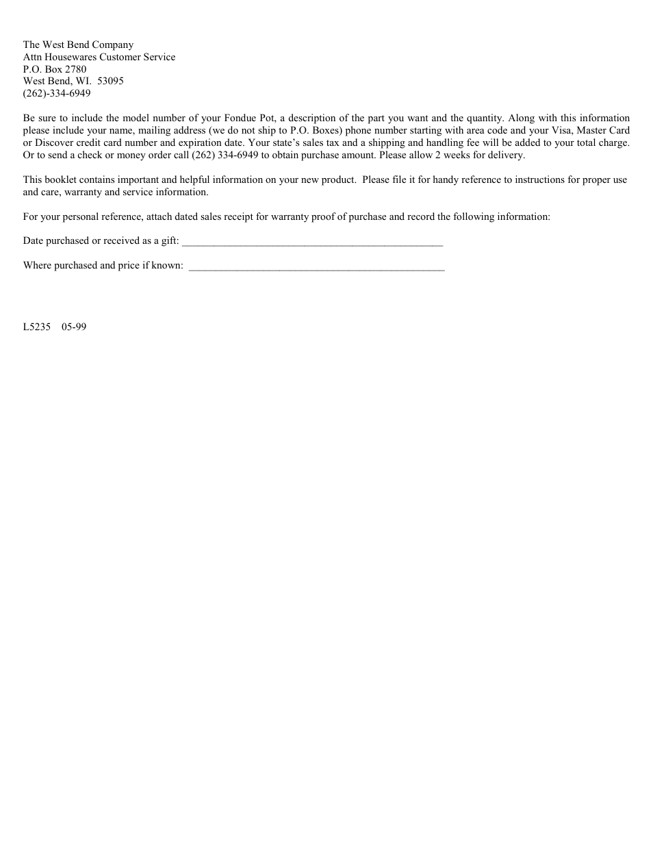 West Bend 88999 User Manual | Page 8 / 8