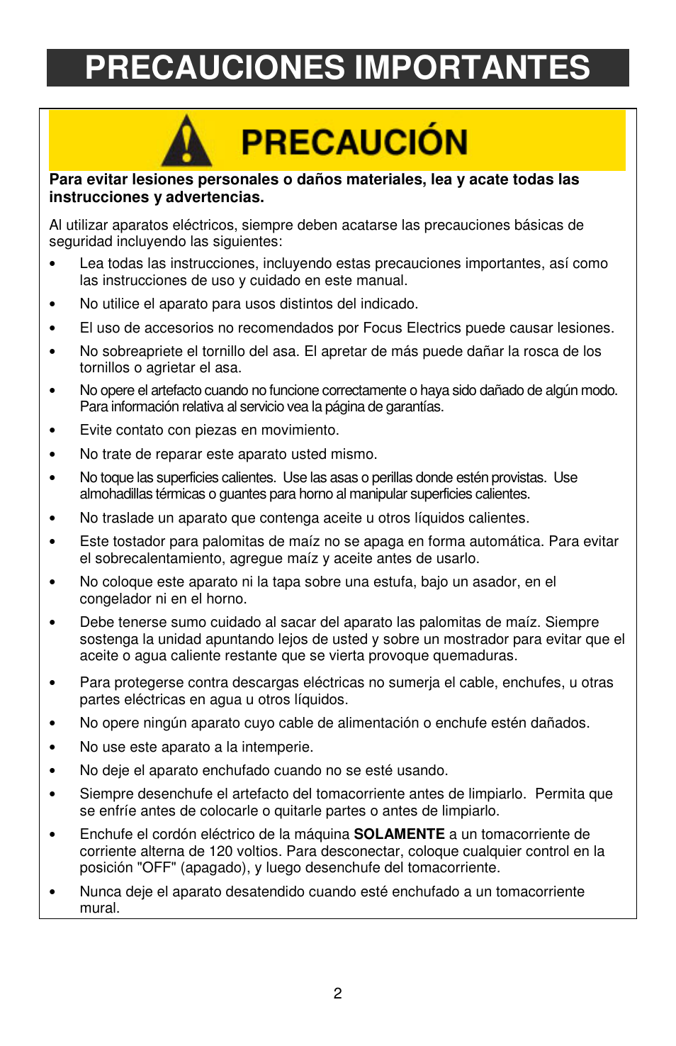 Precauciones importantes | West Bend Kettle Crazy L5781A User Manual | Page 22 / 32