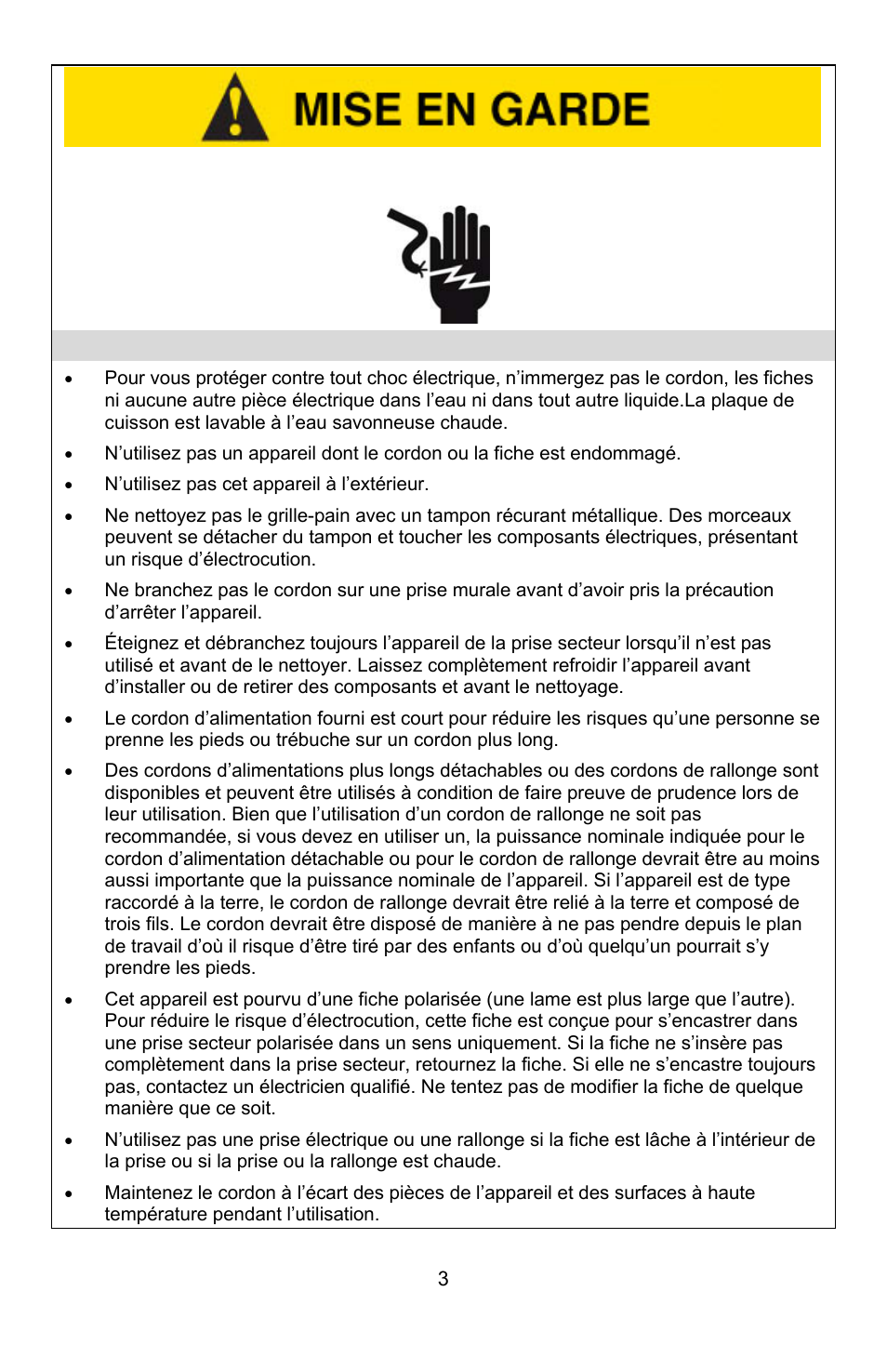 Précautions liées à l’électricité | West Bend Rotary Oven User Manual | Page 13 / 32