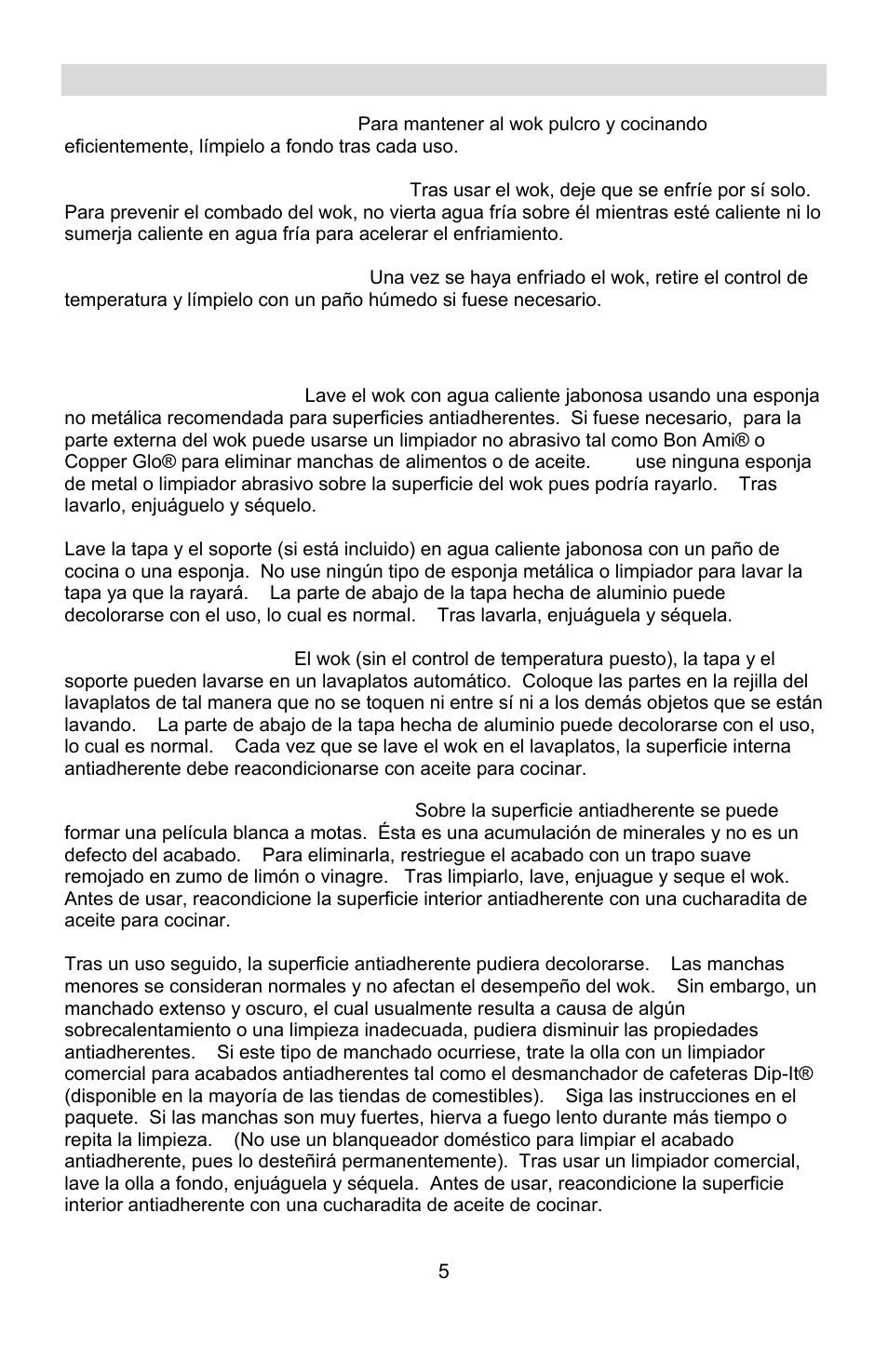 Limpieza de su wok eléctrico | West Bend Housewares Electric Wok User Manual | Page 37 / 48