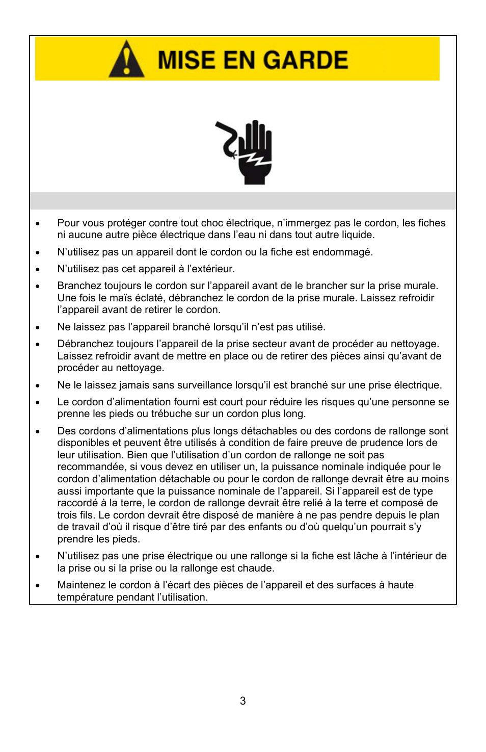 Précautions liées à l’électricité | West Bend STIR CRAZY L5557B User Manual | Page 11 / 24
