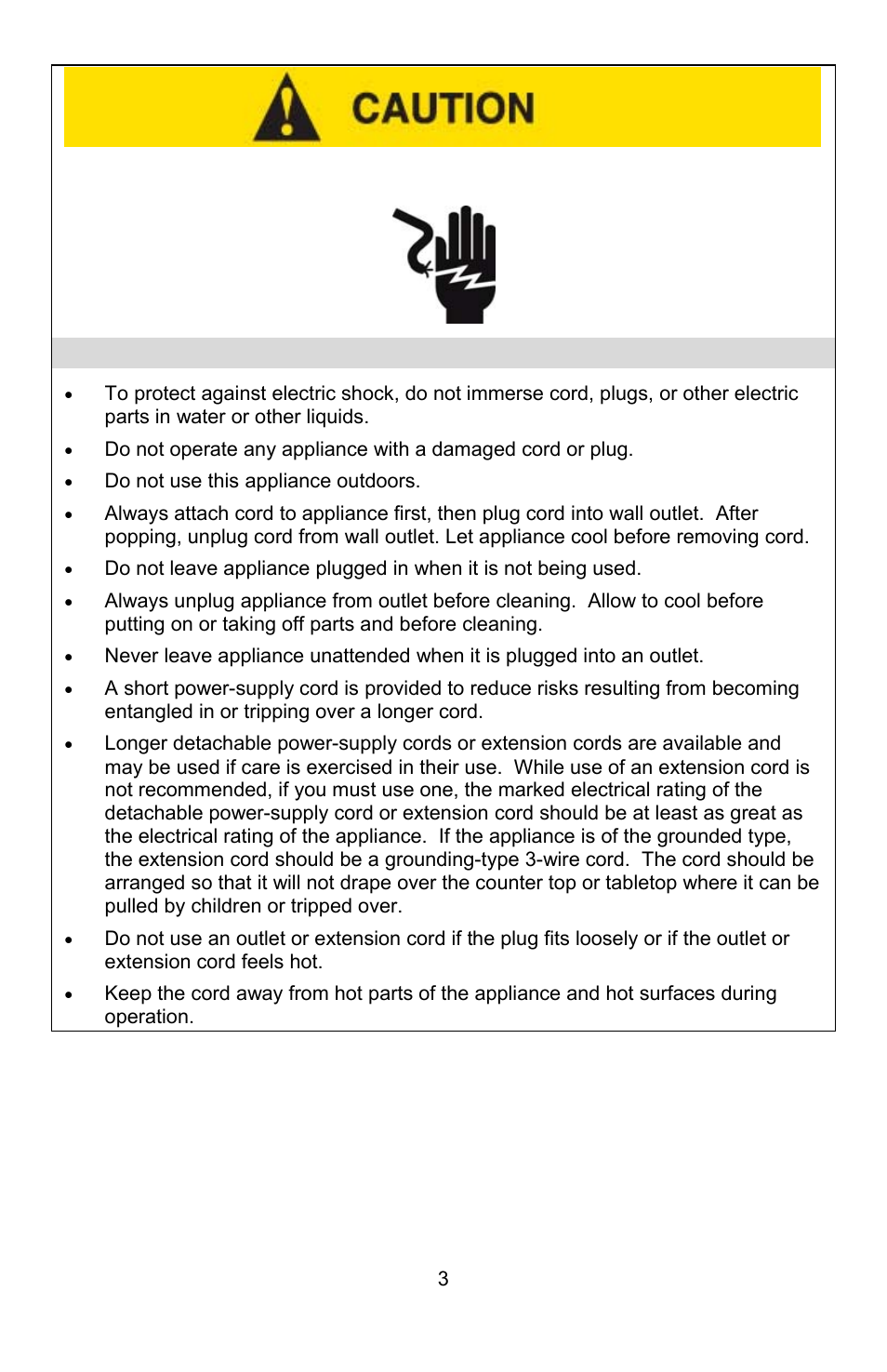 Electricity precautions | West Bend STIR CRAZY L5557B User Manual | Page 3 / 24