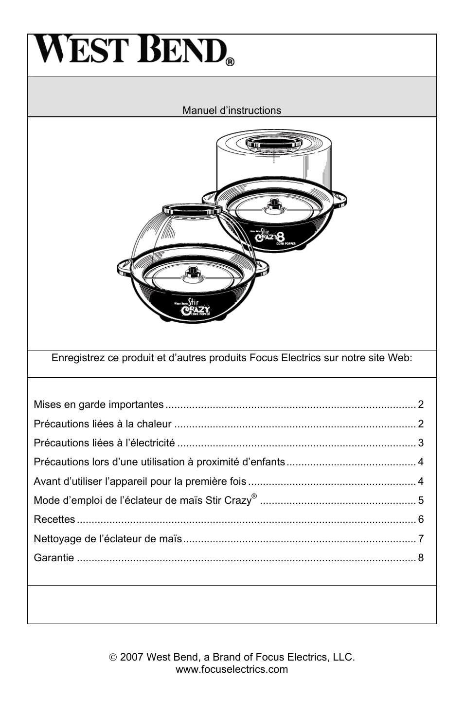 Éclateur de maïs stir crazy | West Bend STIR CRAZY L5557B User Manual | Page 9 / 24