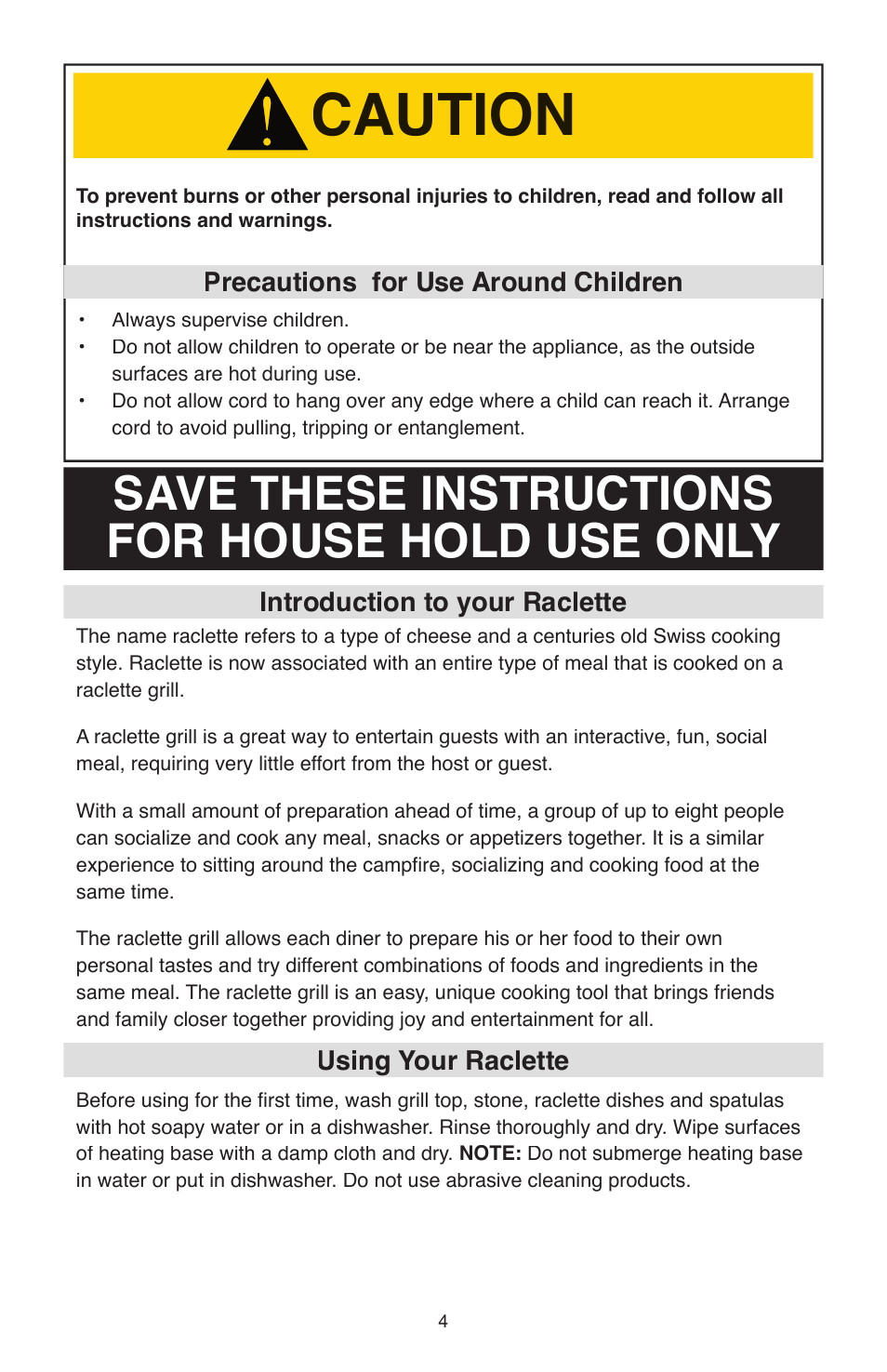 Caution, Save these instructions for house hold use only | West Bend Model 6130 User Manual | Page 4 / 28