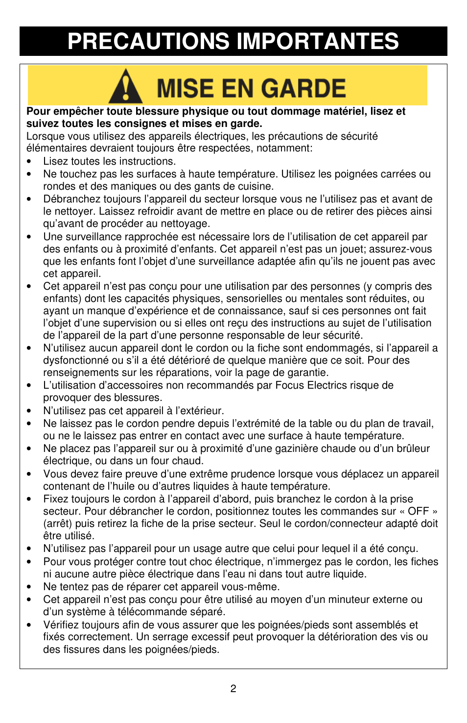 Precautions importantes | West Bend 72212 User Manual | Page 12 / 32