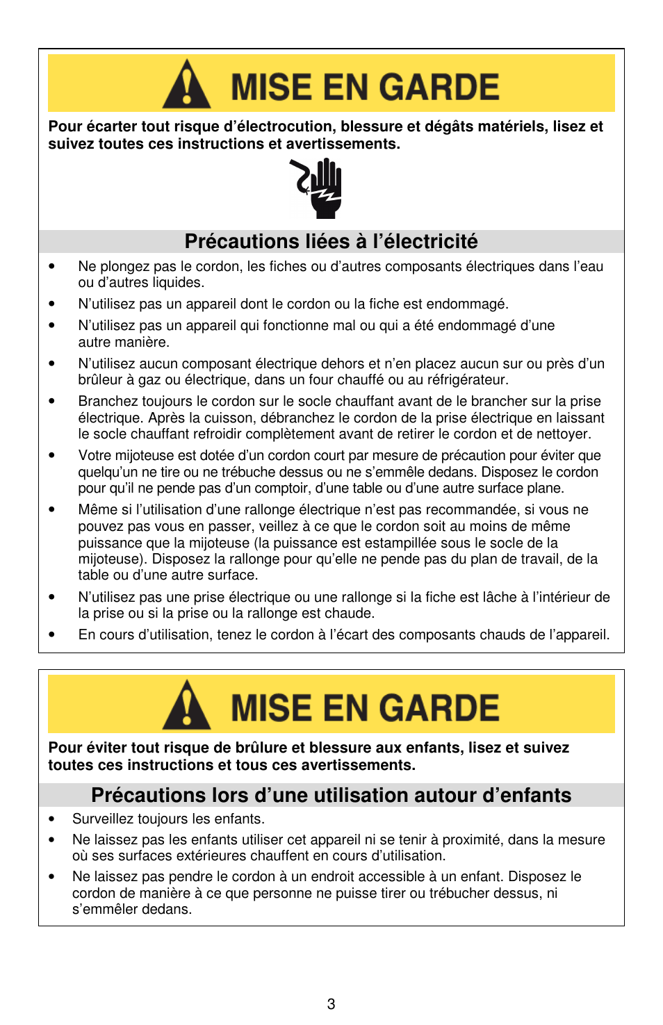Précautions liées à l’électricité | West Bend Cookers User Manual | Page 27 / 72