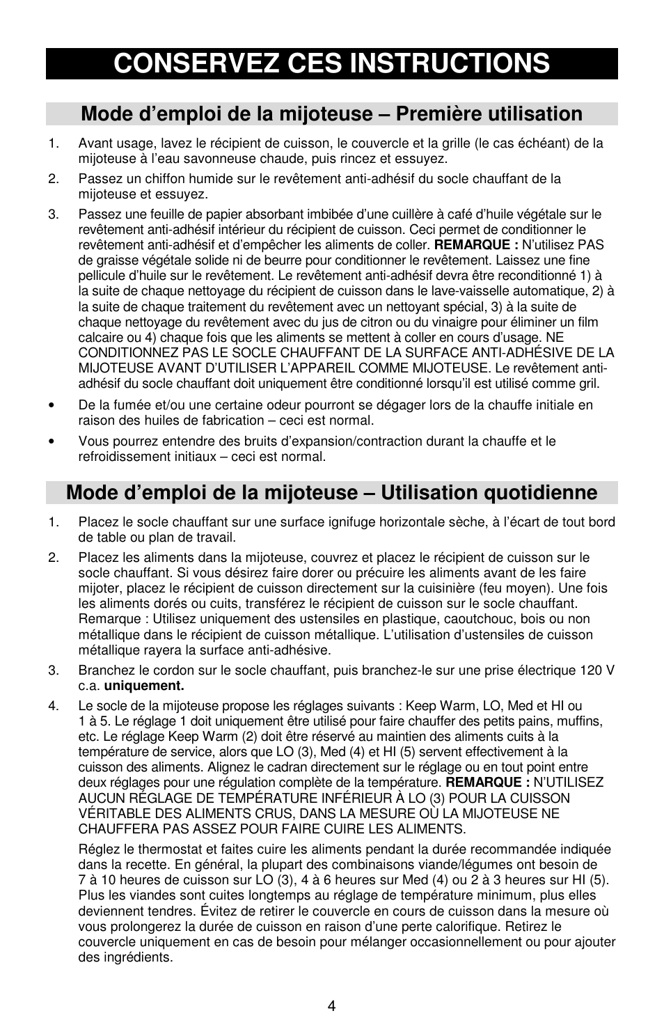 Conservez ces instructions | West Bend Cookers User Manual | Page 28 / 72
