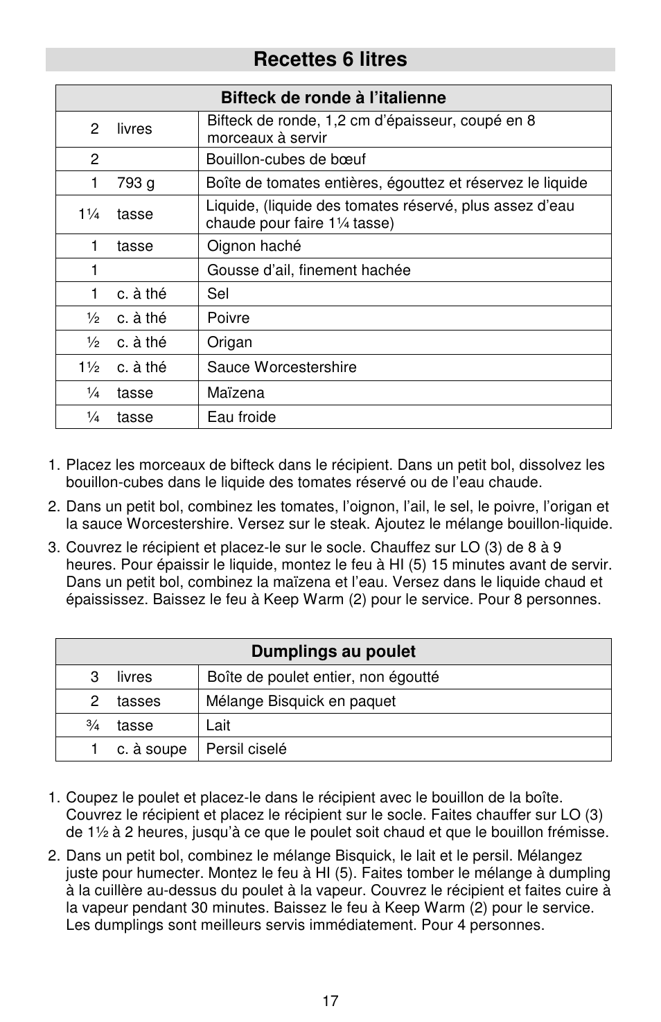 Recettes 6 litres | West Bend Cookers User Manual | Page 41 / 72