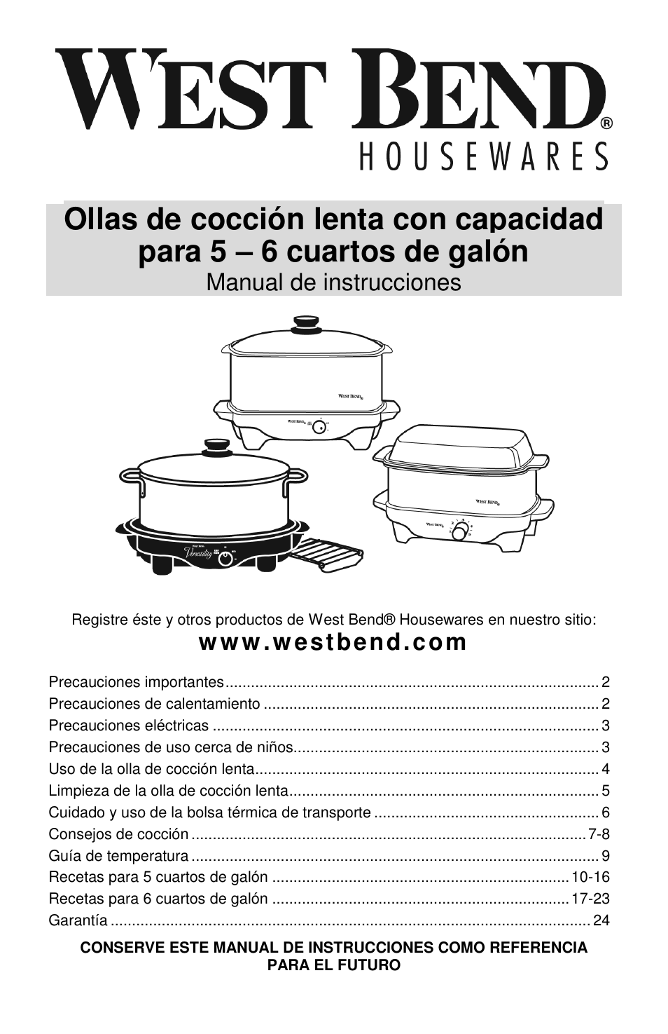 Manual de instrucciones | West Bend Cookers User Manual | Page 49 / 72