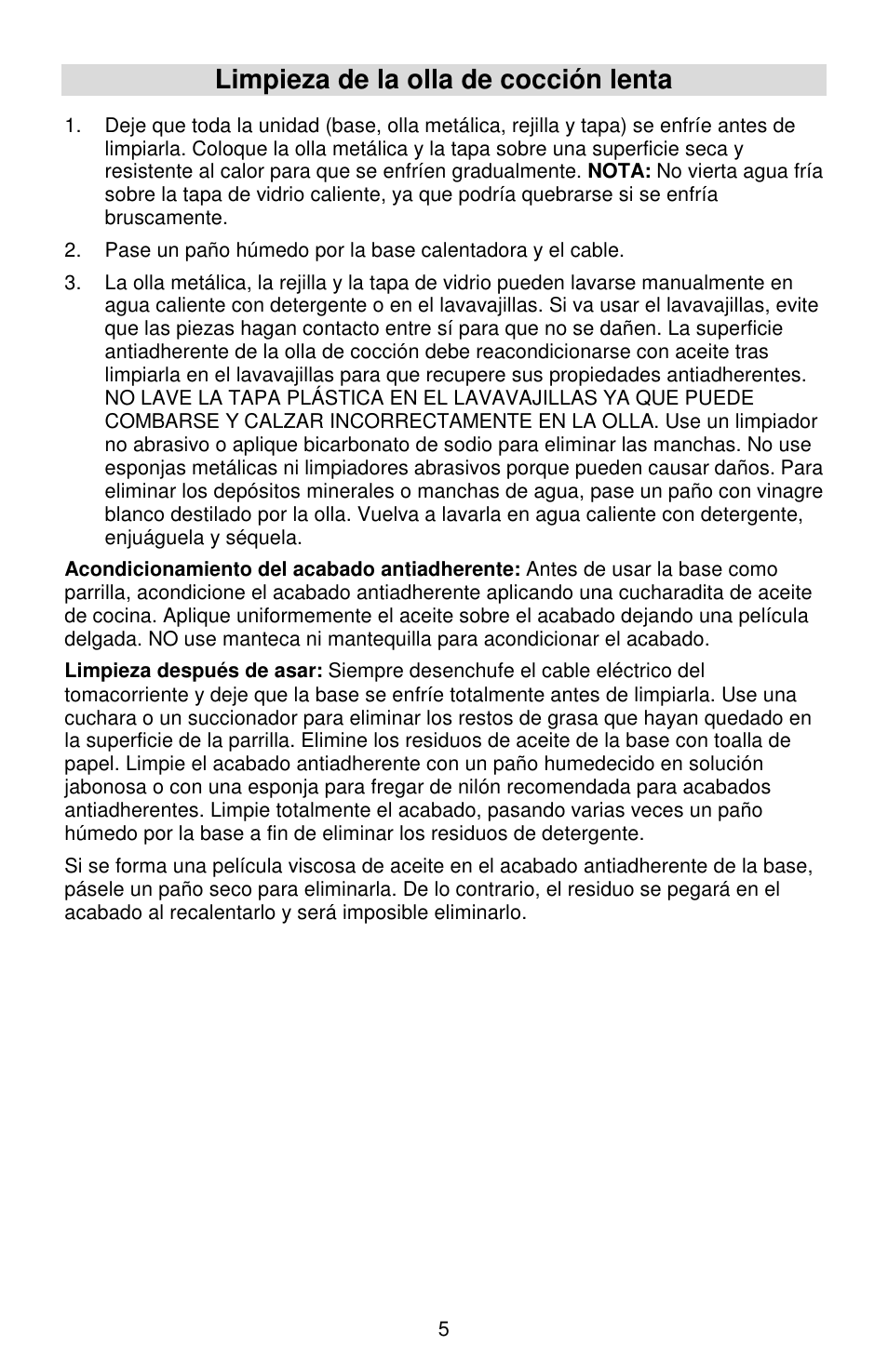 Limpieza de la olla de cocción lenta | West Bend Cookers User Manual | Page 53 / 72