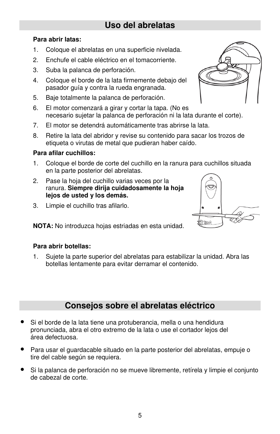 Uso del abrelatas, Consejos sobre el abrelatas eléctrico | West Bend Electric Can Opener User Manual | Page 18 / 20