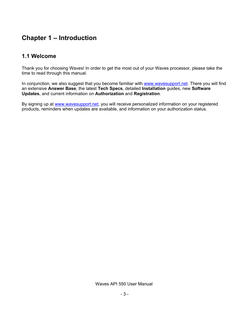 Chapter 1 – introduction, 1 welcome, Elcome | Waves API 550 User Manual | Page 3 / 20