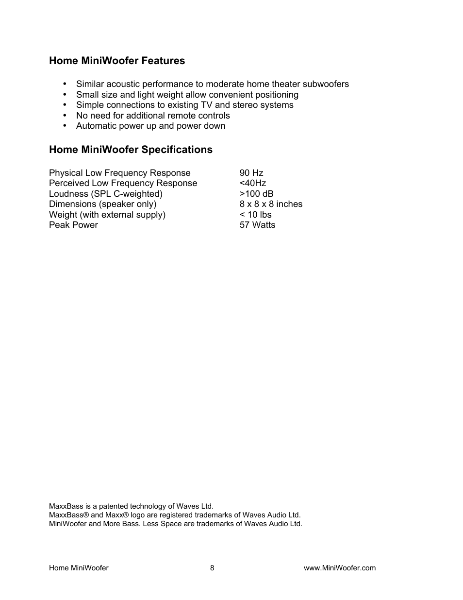 Waves MiniWoofer User Manual | Page 8 / 9