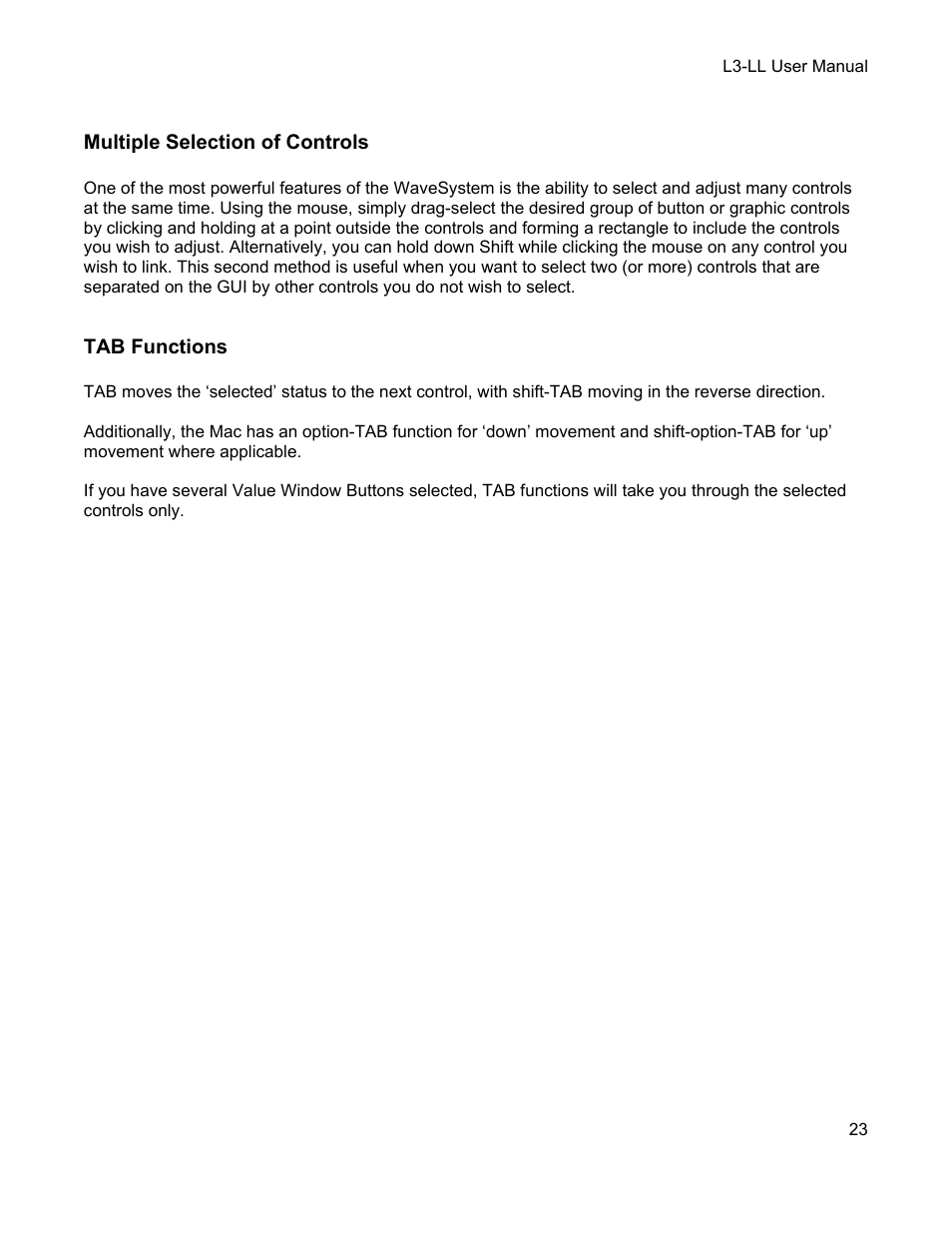 Multiple selection of controls, Tab functions | Waves Multimaximizer L3-LL User Manual | Page 23 / 26