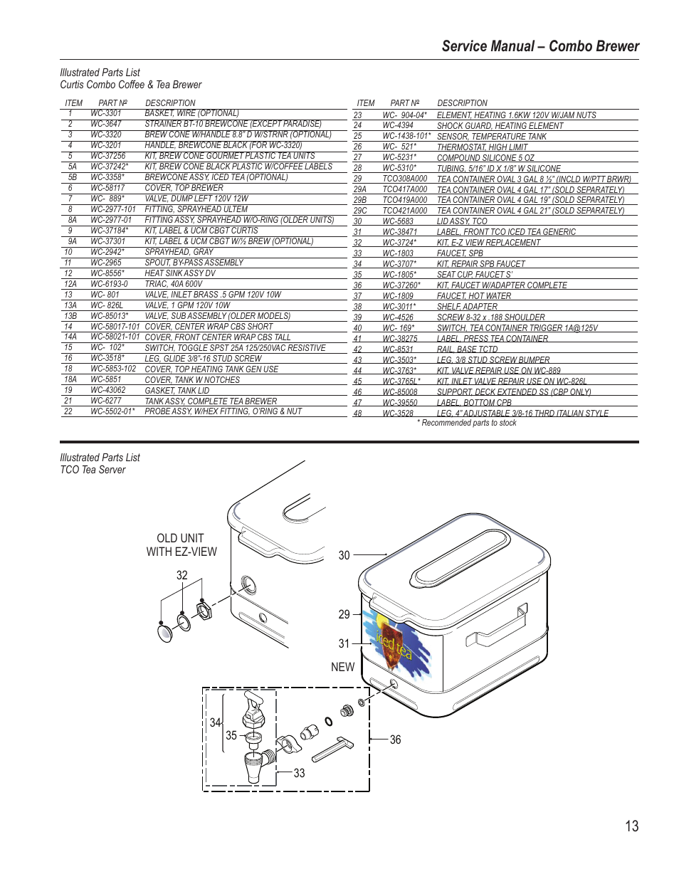 Service manual – combo brewer 13 | Wibur Curtis Company PTT3 User Manual | Page 13 / 16