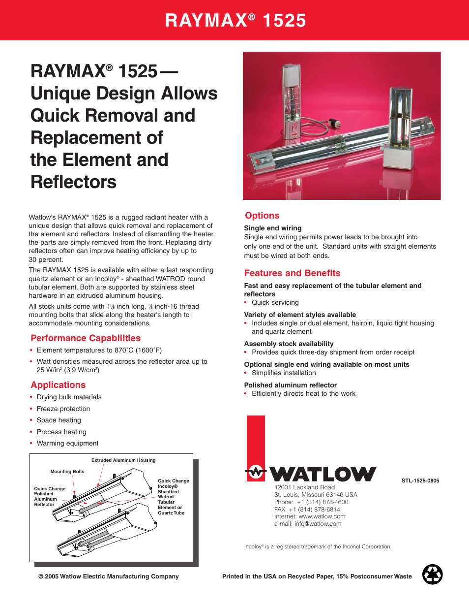 Watlow Electric RAYMAX 1525 User Manual | 2 pages