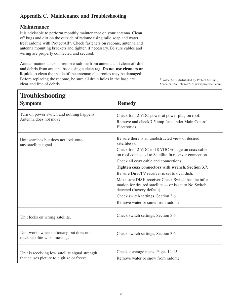 Troubleshooting | Winegard LP-1000 User Manual | Page 19 / 20