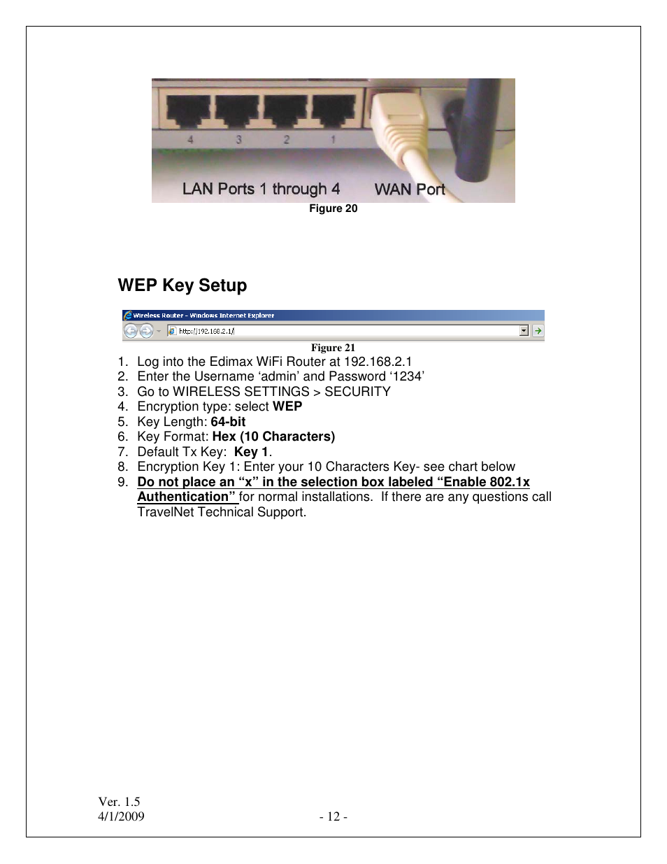 Wep key setup | Winegard TRAVELNET TN-2033 User Manual | Page 12 / 16